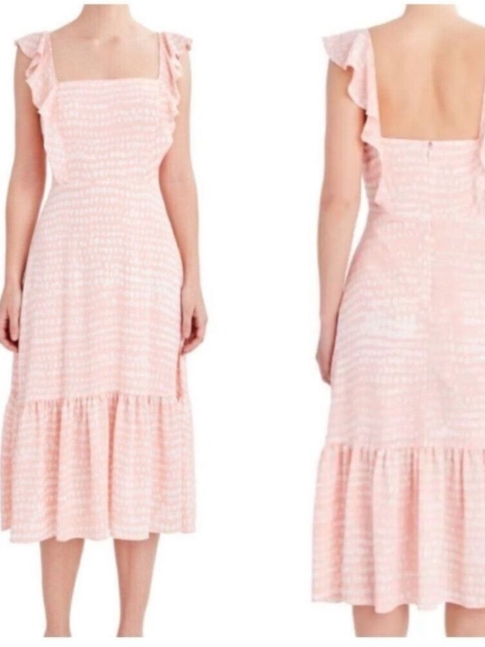 BCBG Paris Pink Flutter Sleeve Smocked Midi Dress Medium